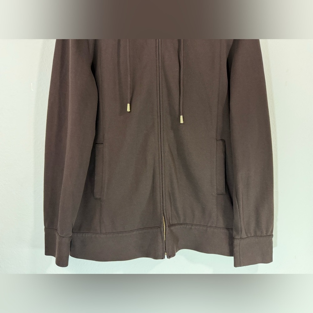 St. John Sport Women’s Brown Full Zip Hoodie Jacket Gold Logo Hardware Size M - Picture 4 of 10